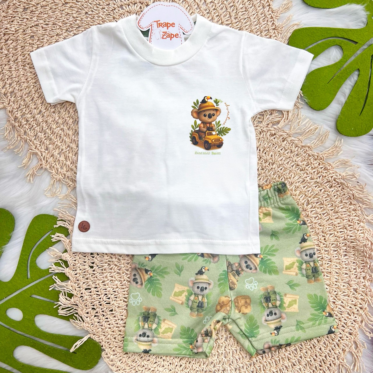 Conj Coala no Safari Off White e verde